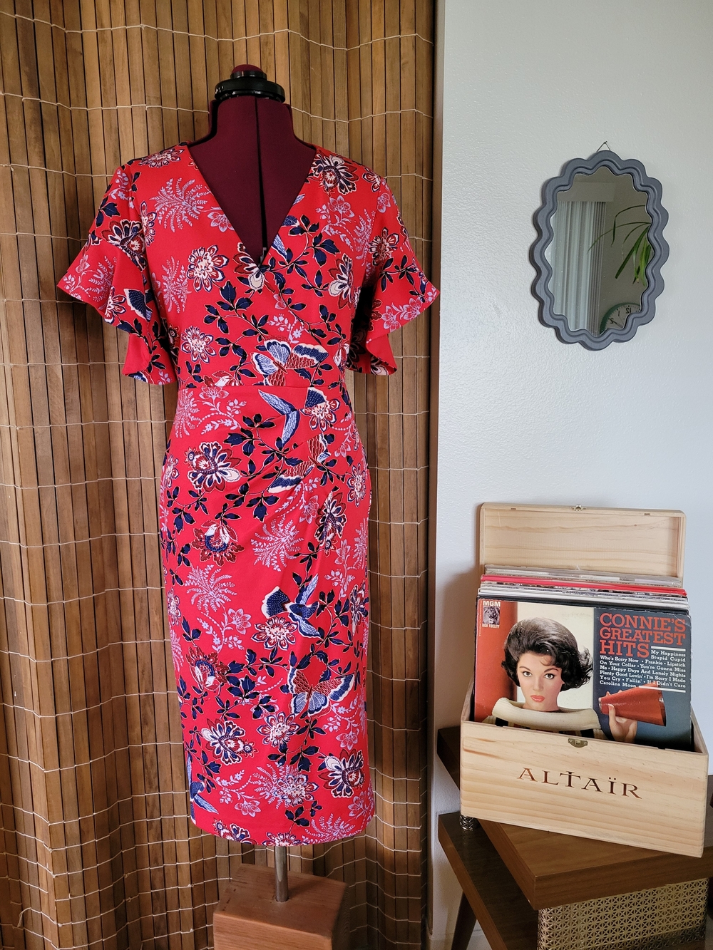 RACHEL Rachel Roy Red Floral Wrap-Style Midi Dress